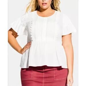 City‎ Chic Trendy Plus Summer Delight White Lace Embroidered Boho Top Large 20W
